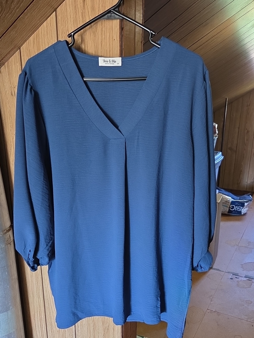 Women's Slate Blue V-Neck Blouse - Versatile Everyday Top